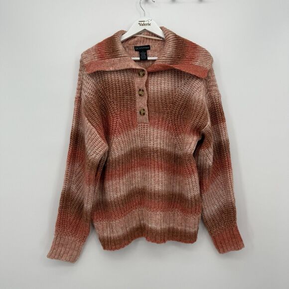 Design 365 Striped Chunky Knit Acrylic Sweater Foldover Size Large - Picture 1 of 8